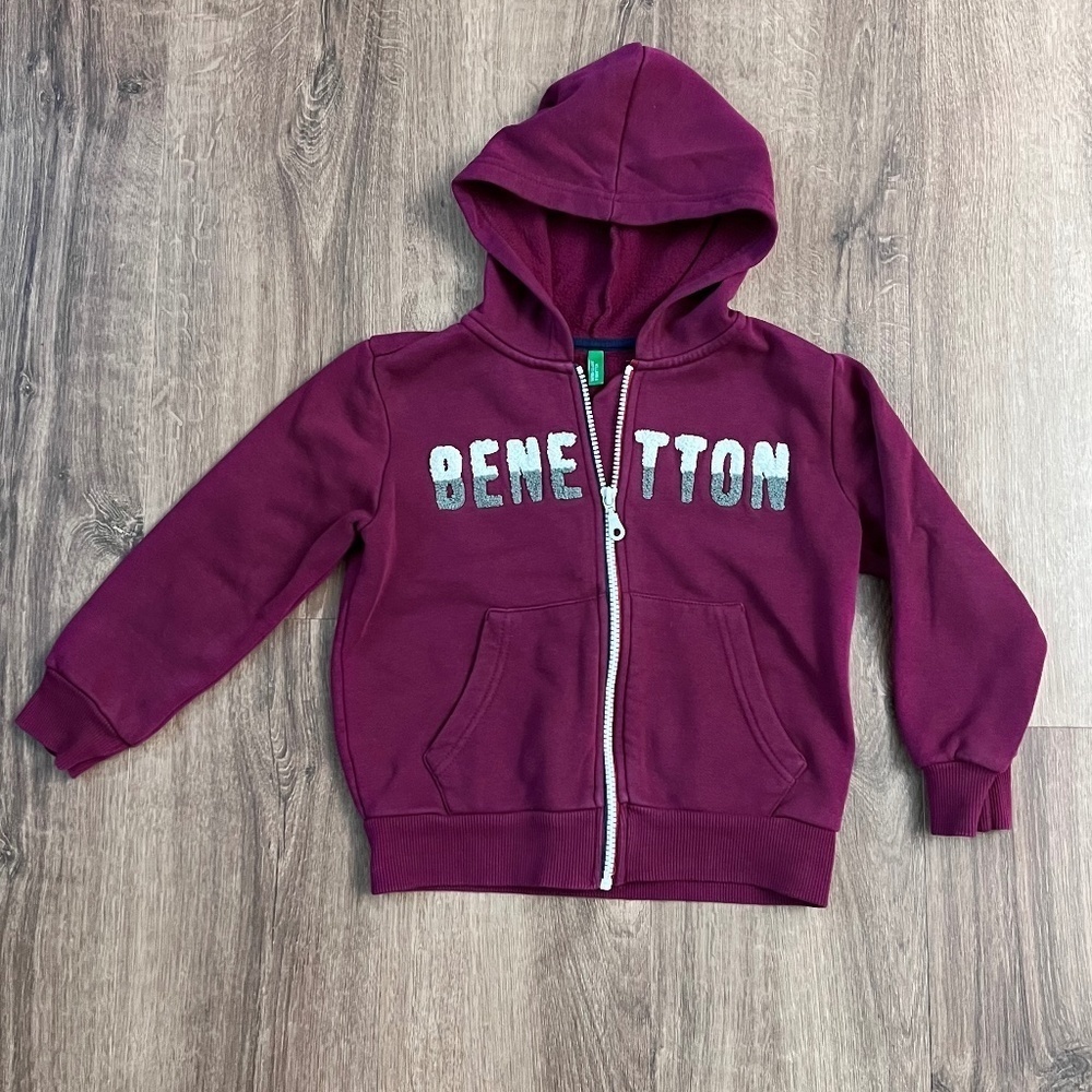 United Colors of Benetton Maroon Unisex Trendy Hoodie Sz XS